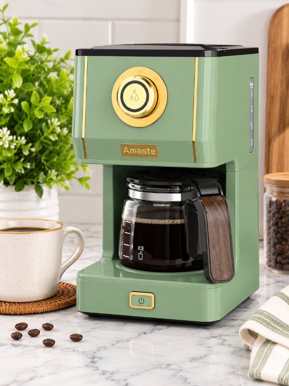 Amaste Retro Drip Coffee Maker 25 oz Glass Pot Matcha Green NIB